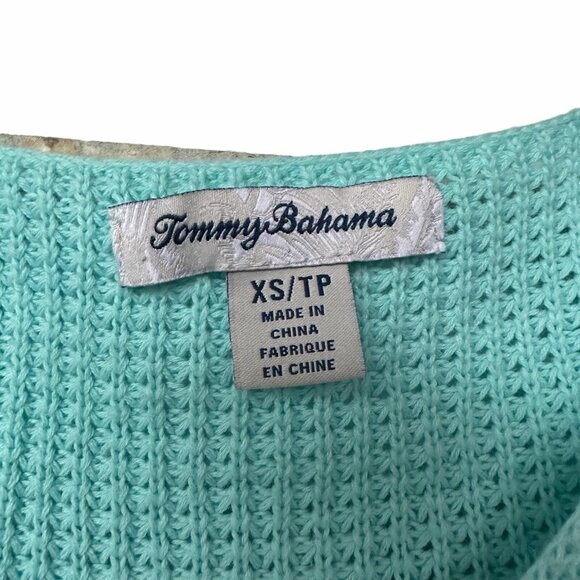 ⭐Sz XS Women Sweater knit Aqua Green Tommy Bahama 100% Cotton V-neck Long Sleeve - Picture 5 of 6